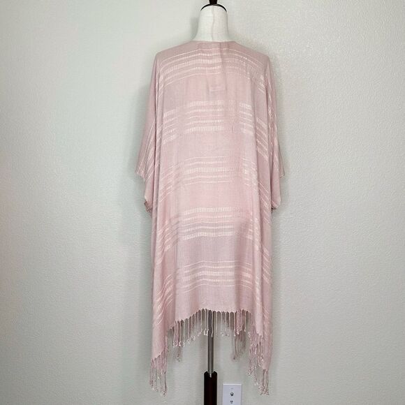 NWT a.n.a Woven Textured Peach Whip Wrap Kimono Coverup Fringe Cardigan - Picture 6 of 12